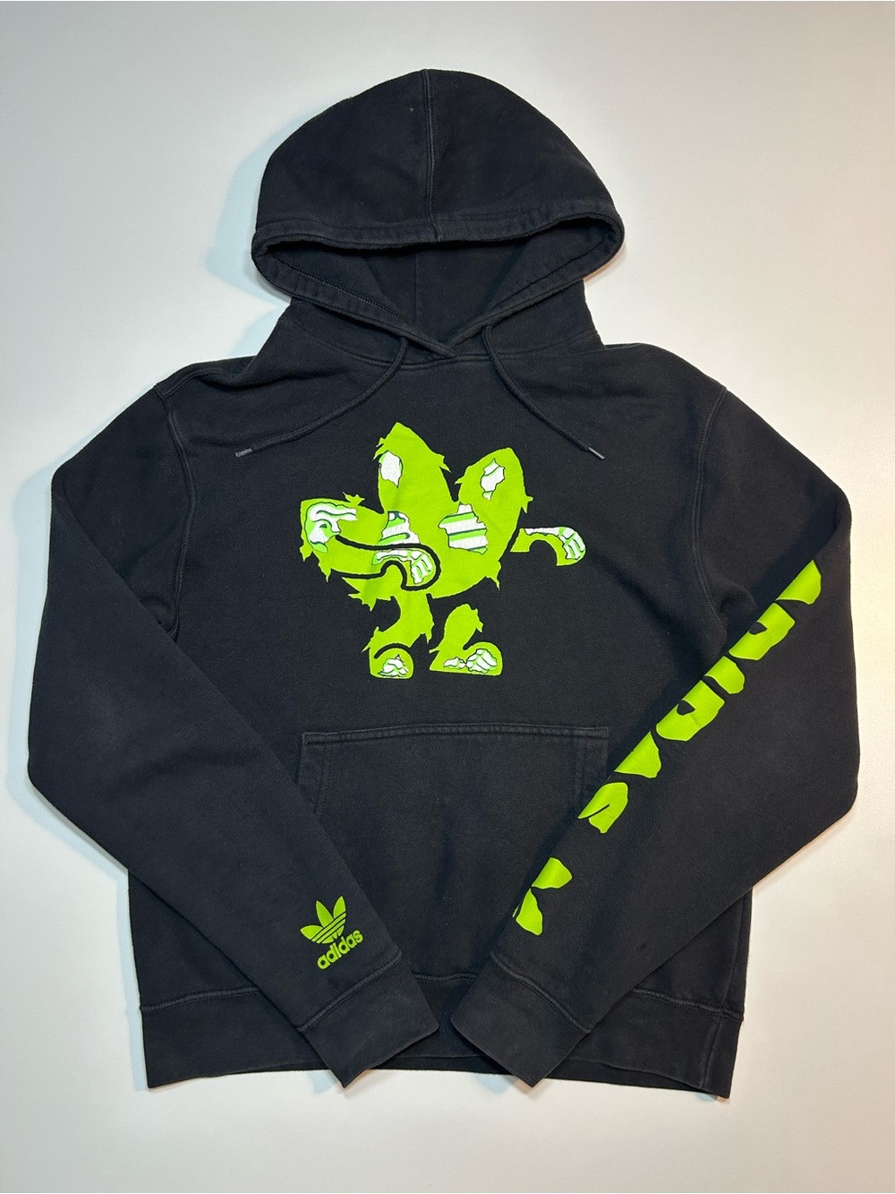 Adidas Originals Zombie Treffy Graphic Hoodie Black Lime Green Pullover Neon
